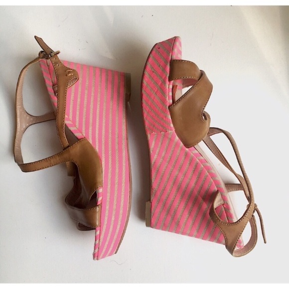 Tommy Hilfiger Pink & Tan Strappy Wedges - Picture 6 of 7
